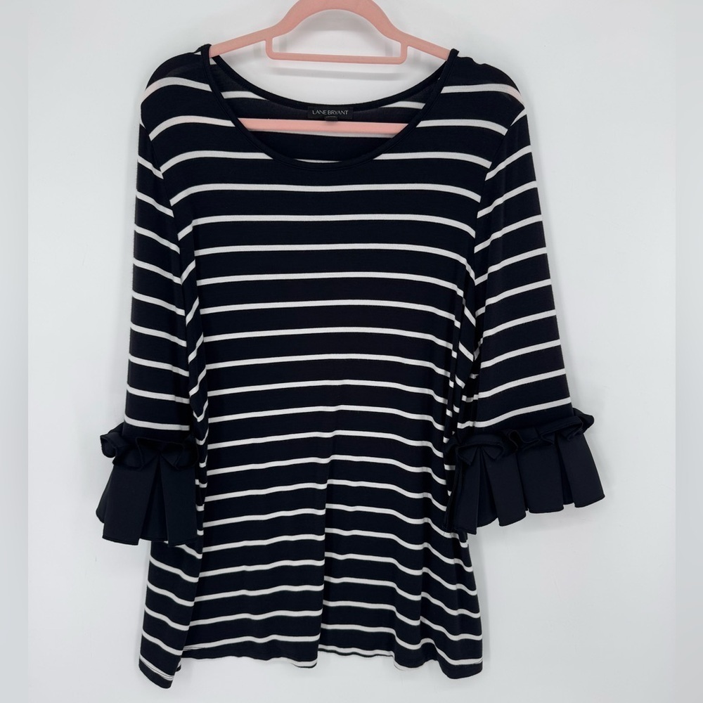 Lane Bryant Black and White Striped Long Sleeve With Ruffle Sleeves Size 18/20